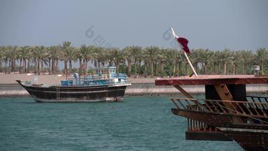 传统的单桅帆船航行船只视图逃跑多哈回合谈判卡塔尔
