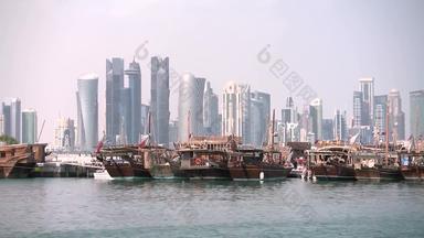 传统的单桅帆船航行船只摩天大楼多哈回合谈判卡塔尔