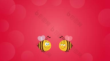 蜜蜂卡通字符夫妇爱花心文本