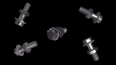 职位螺栓螺母动画收紧螺母螺栓金属灰色视频背景孤立的对象α通道现实的
