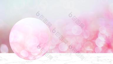 球玻璃白色大理石地板上新鲜的粉红色的玫瑰白色闪闪发光的闪耀摘要模糊叶子花花园