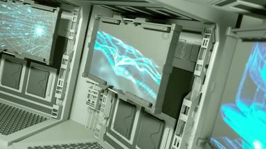 通用的摘要高科技室内旋转监控屏幕显示蓝色的摘要运动背景