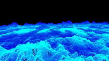 未来主义的摘要青色发光蓝色的飞波形声音音频音乐球振荡可视化波技术数字表面