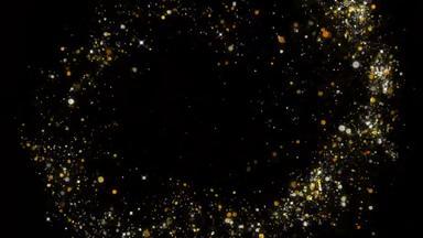 飞行明亮的明星闪闪发光的光圆形的金微粒子黑色的背景
