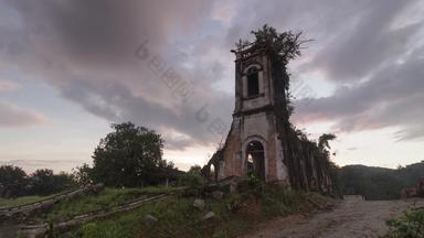时间孩子日落被遗弃的教堂