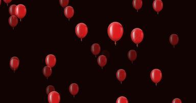 动画飞行红色的<strong>气球</strong>黑暗背景周年纪念日快乐生日