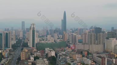 深圳城市罗湖福田区城市城市景观中国空中视图媒介拍摄无人机轨道
