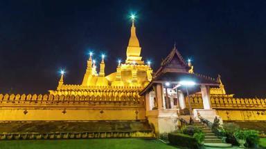 克鲁特銮万象炉篦佛塔具有里程碑意义的旅行的地方万象老挝晚上一天hyperlapse