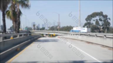 开车城际高速公路这些洛杉矶加州美国散焦视图车玻璃挡风玻璃忙号州际公路高速公路模糊郊区多个车道车道相机内部汽车