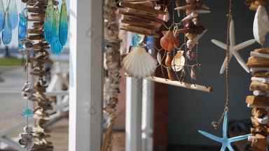 航海风格挂贝壳装饰海滨蓝色的木假期首页太平洋海岸加州美国海洋柔和的室内装饰海滩房子微风夏季海风审美