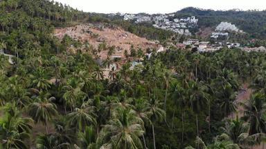 热带地形覆盖濒临灭绝的森林奢侈品别墅无人机视图大热带地区生态系统干扰由于建筑森林砍伐KOH寒椰子棕榈种植园