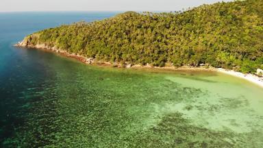 空中无人机视图小KOH岛Phangan泰国异国情调的海岸全景景观美哈德海滩夏天一天桑迪路径珊瑚生动的海景山椰子手掌