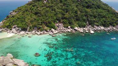 船小岛屿电动机潜水船浮动平静蓝色的海独特的小小岛连接白色海滩码头阳光明媚的一天泰国独特的什么时候元KOH我