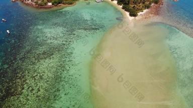 空中无人机视图小KOH岛Phangan泰国异国情调的海岸全景景观美哈德海滩夏天一天桑迪路径珊瑚生动的海景山椰子手掌