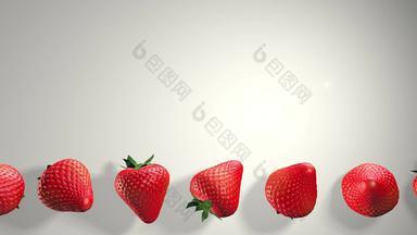 动画<strong>草莓</strong>新鲜的<strong>草莓</strong>绿色<strong>叶子</strong>白色背景甜蜜的水果概念健康的生活方式营养一般旋转行形成