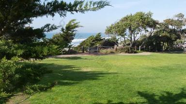 seagrove公园的三月加州美国海边草坪上绿色草海洋视图弗罗姆