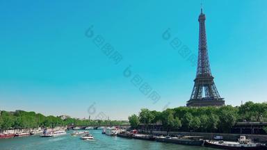 河场景巴黎船交通埃菲尔铁塔塔
