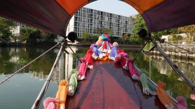 <strong>旅游旅行</strong>亚洲运河视图平静通道住宅房子装饰传统的泰国船<strong>旅游旅行</strong>曼谷
