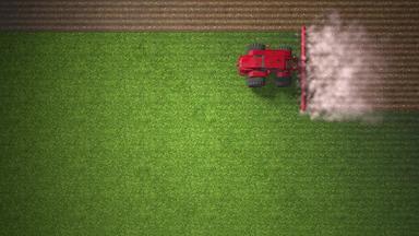 鸟瞰图视图结合收割机收获小麦场工业人员农业主题现实的动画<strong>视频</strong>循环犁<strong>土</strong>地