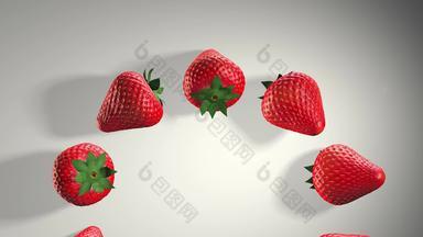 动画<strong>草莓</strong>新鲜的<strong>草莓</strong>绿色叶子<strong>白</strong>色背景甜蜜的<strong>水果</strong>概念健康的生活方式营养一般旋转<strong>草莓</strong>影子