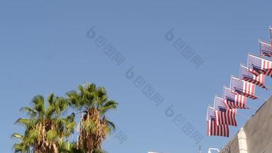 美国旗帜这些洛杉矶城市大厅加州美国手掌星光灿烂的横幅星星条纹大气<strong>爱国主义</strong>市政公民中心联邦政府权威民主