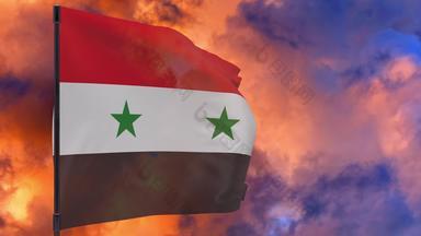 叙利亚国旗波兰天空背景无缝的循环动画