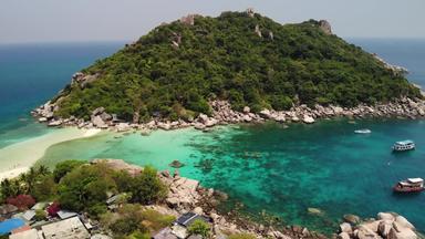 船小岛屿电动机潜水船浮动平静蓝色的海独特的小小岛连接白色海滩码头阳光明媚的一天泰国独特的什么时候元KOH我