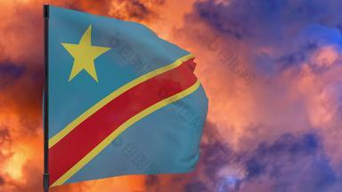 民主共和国刚果国旗波兰天空背景无缝的循环动画