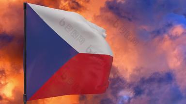 捷克共和国国旗波兰天空背景无缝的循环动画