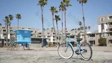 自行车巡洋舰自行车海洋海滩加州海岸美国夏季周期房子棕榈树