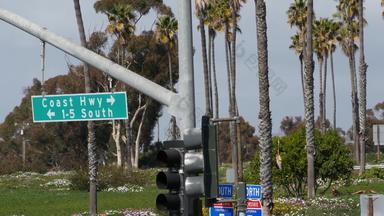 太平洋海岸高速公路历史路线路标志旅游目的地加州美国刻字十字路口路标象征夏季旅行海洋全美洲的风景优美的号高速公路