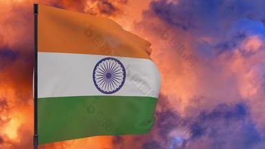印度国旗波兰天空背景无缝的循环动画