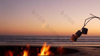 篝火坑加州美<strong>国营</strong>火海洋海海滩烤烤面包棉花糖篝火