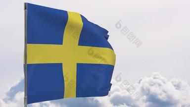 瑞典国旗波兰天空背景无缝的循环动画