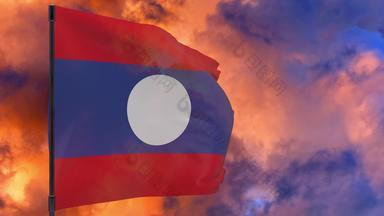 老挝国旗波兰天空背景无缝的循环动画
