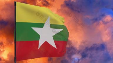 缅甸国旗波兰天空背景无缝的循环动画