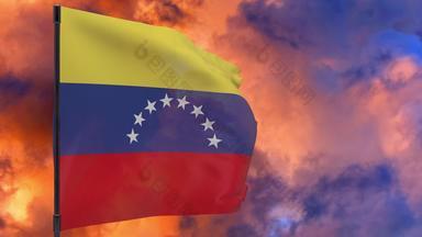 委内瑞拉国旗波兰天空背景无缝的循环动画