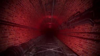 令人毛骨悚然的砖工业下水道隧道红色的报警灯