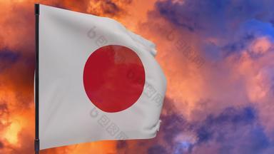 日本国旗波兰天空背景无缝的循环动画