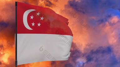 新加坡国旗波兰天空背景无缝的循环动画