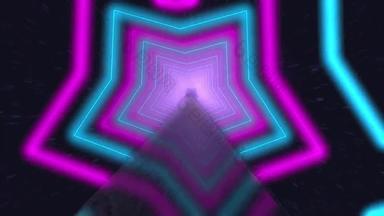 飞行发光的旋转霓虹灯星星创建隧道<strong>蓝色</strong>的红色的粉红色的紫色的光谱<strong>荧光</strong>紫外线光现代色彩斑斓的照明循环动画
