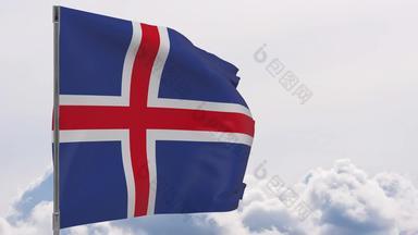 冰岛国旗波兰天空背景无缝的循环动画