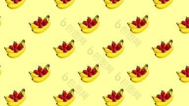 新<strong>鲜的香蕉</strong>草莓<strong>黄色的</strong>背景