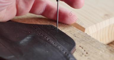 手工匠冲洞一块自然皮革皮件手工制作的handstitched配件leatherwallet鞋子受欢迎的leatherworks