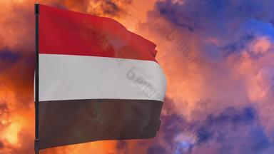 也门国旗波兰天空背景无缝的循环动画