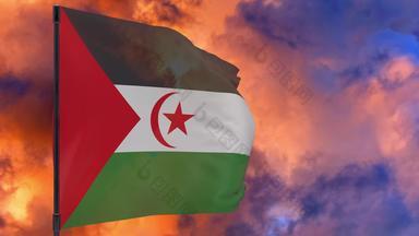 sahrawi阿拉伯民主共和国国旗波兰天空背景无缝的循环动画