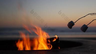篝火坑加州美<strong>国营</strong>火海洋海海滩烤烤面包棉花糖篝火