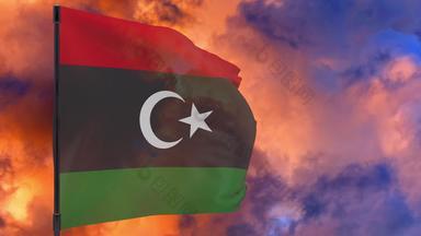 利比亚国旗波兰天空背景无缝的循环动画