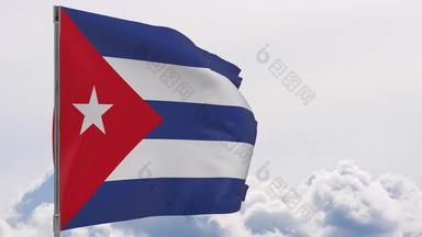 古巴国旗波兰天空背景无缝的循环动画