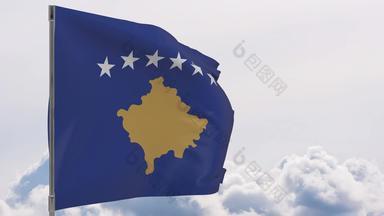 科索沃国旗波兰天空背景无缝的循环动画